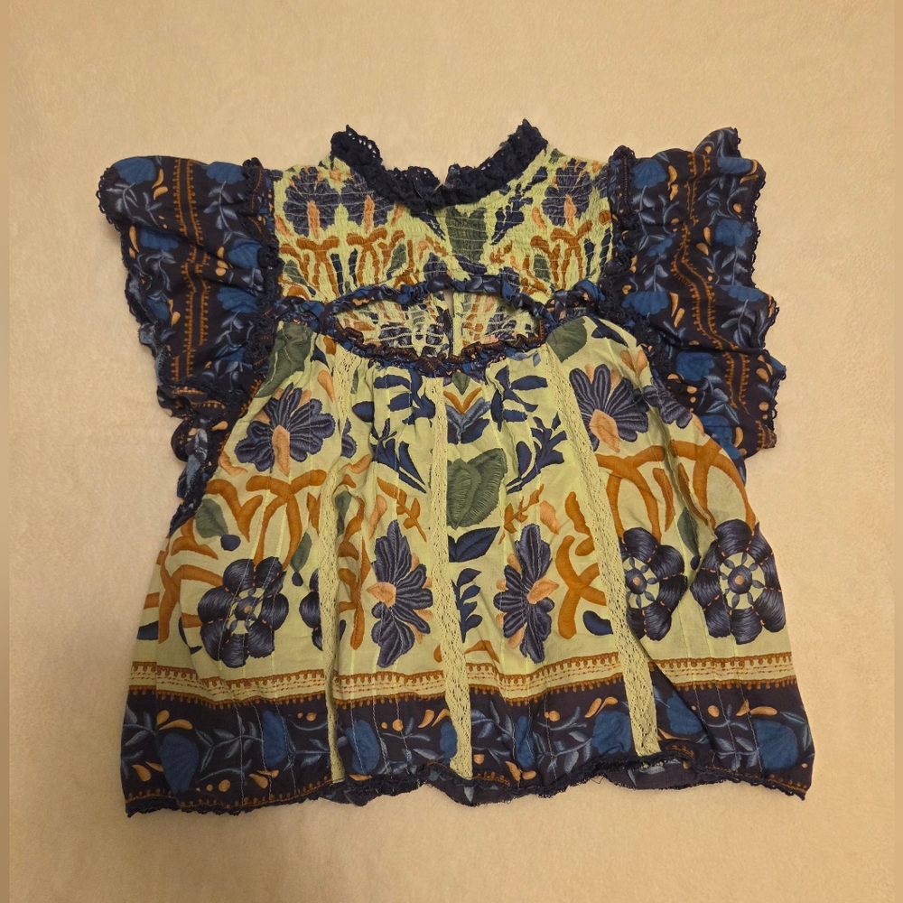 Farm Rio Ocean Tapestry Lace Blouse XS